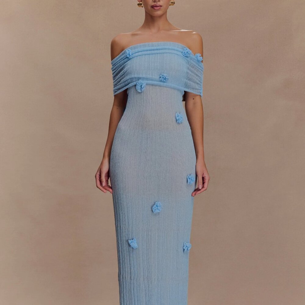 Meshki Orchid Knit Maxi Dress - Baby Blue NWT